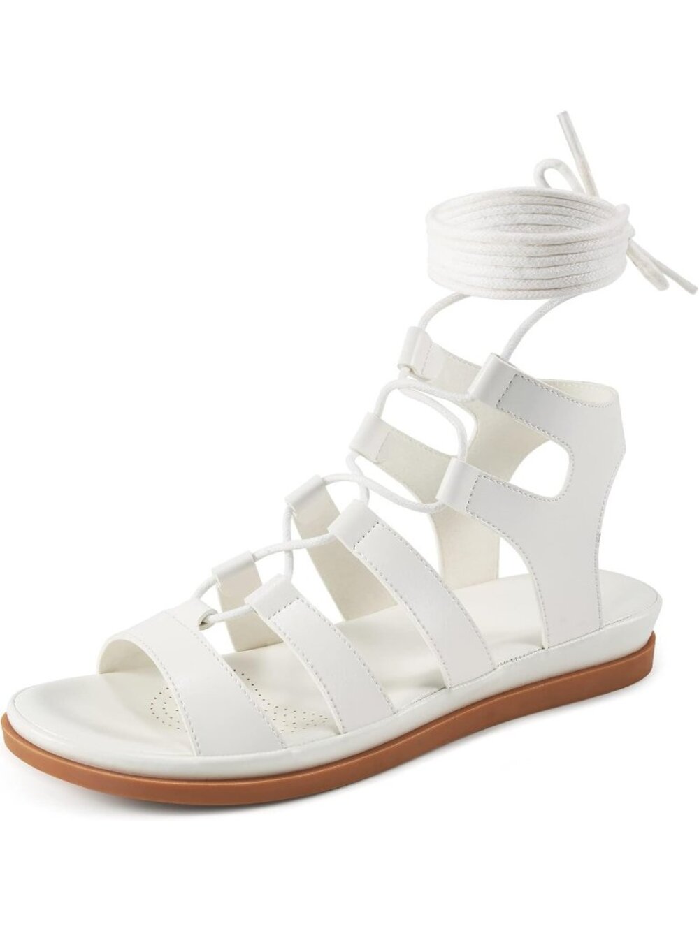 Women's White Comfortable Strappy Cross Lace Up Gladiator Flat Sandal Shoes